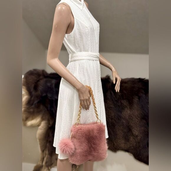 Dusty Rose Premium Real Fox Fur Wristlet/Phone Pouch/Crossbody & Fur Ball Charm - Picture 4 of 14